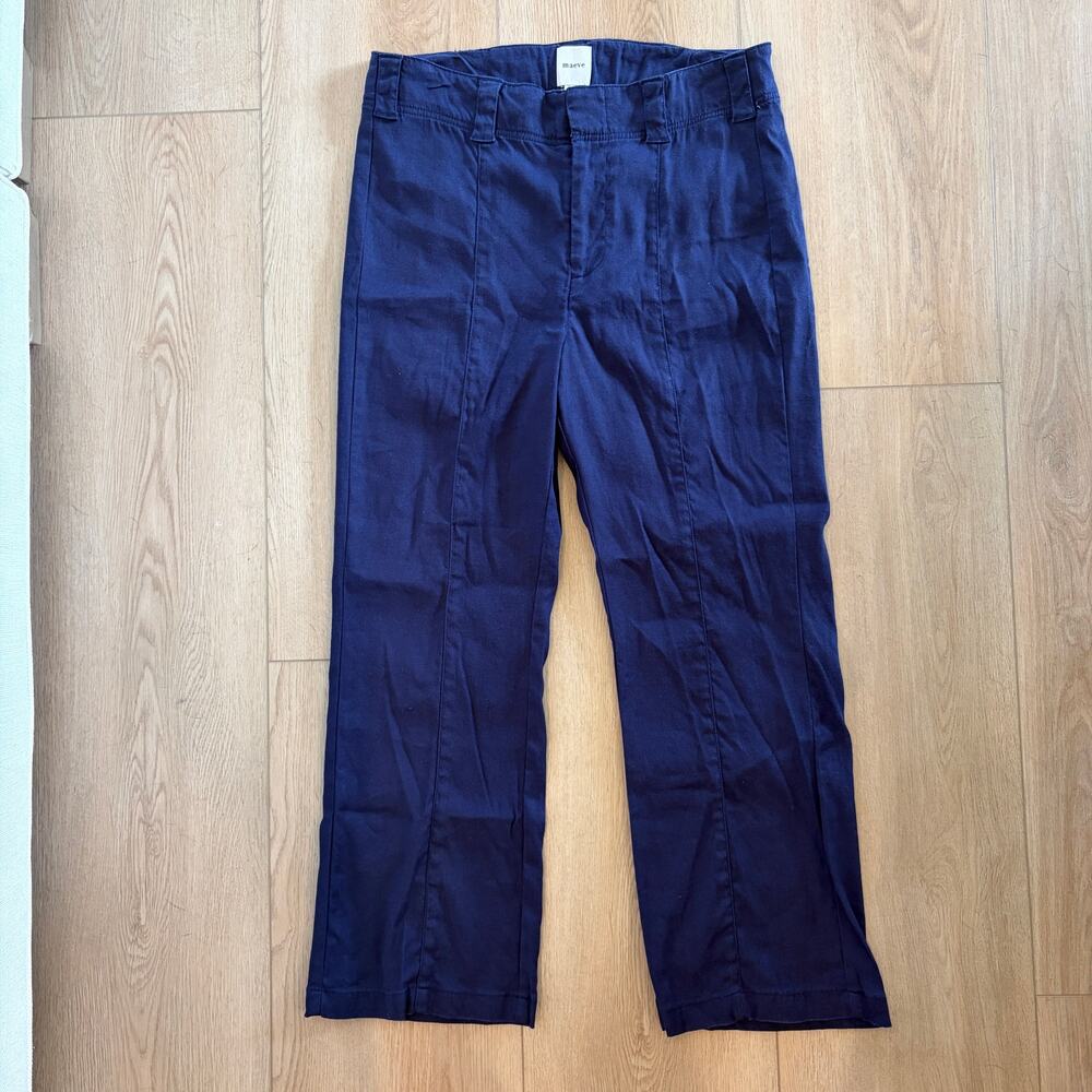 Maeve Navy Blue Linen Blend Cropped Wide Leg Pant Womens Size 29